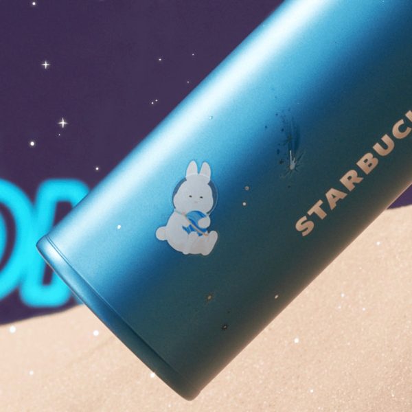 Starbucks China - Reunion Under the Moon 2024 - 9S. Thermos Astronaut Bunny Stainless Steel Handy Bottle 400ml For Sale