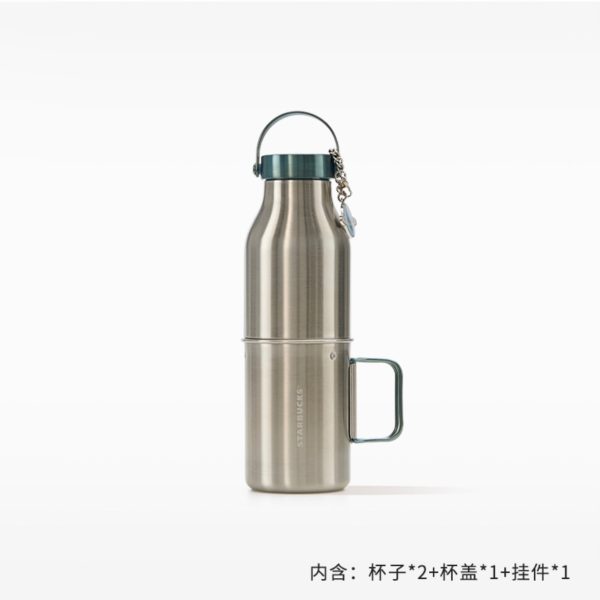 Starbucks China - Reunion Under the Moon 2024 - 10S. Saturn Key Charm Silver Stainless Steel Bottle with Camping Cup on Sale