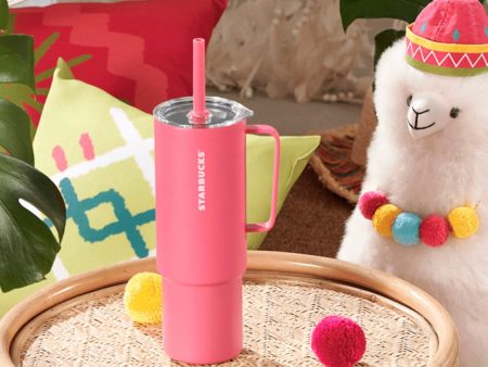 Starbucks China - 🦙 Alpaca Paradise 2024 - 9S. MiiR Watermelon Pink Stainless Steel Cup with Straw 946ml Online now