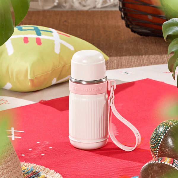 Starbucks China - 🦙 Alpaca Paradise 2024 - 7S. White Embossed Stripe Stainless Steel ToGo Bottle 660ml For Sale