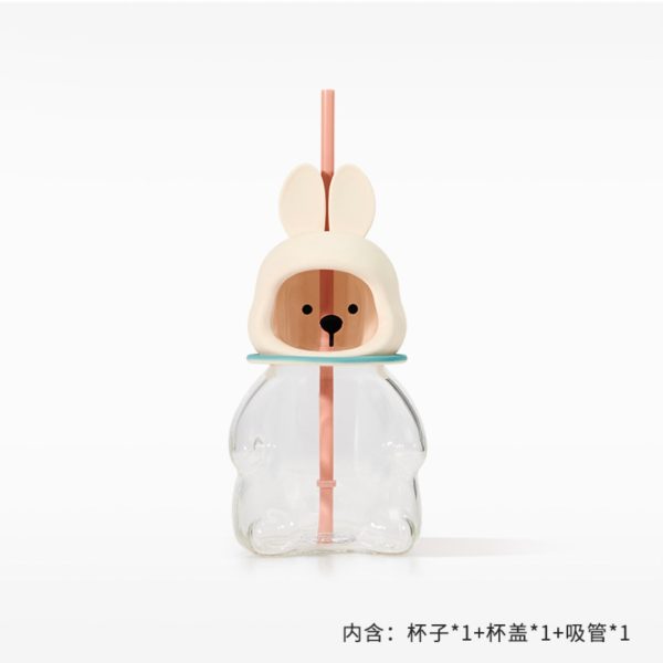 Starbucks China - Reunion Under the Moon 2024 - 6S. 3D Bunny Glass Straw Bottle 591ml For Sale