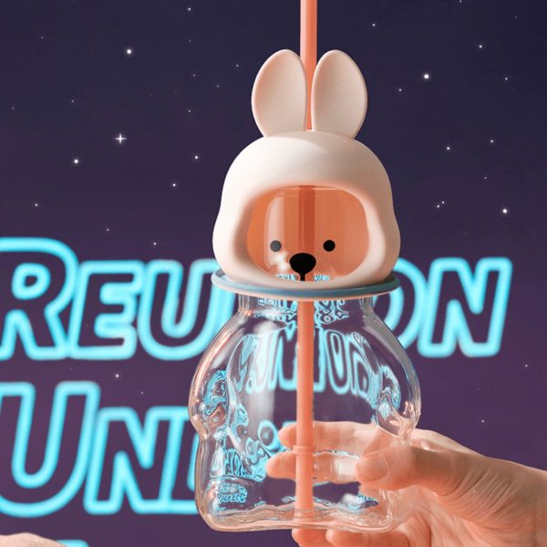 Starbucks China - Reunion Under the Moon 2024 - 6S. 3D Bunny Glass Straw Bottle 591ml For Sale