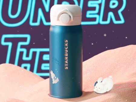 Starbucks China - Reunion Under the Moon 2024 - 9S. Thermos Astronaut Bunny Stainless Steel Handy Bottle 400ml For Sale