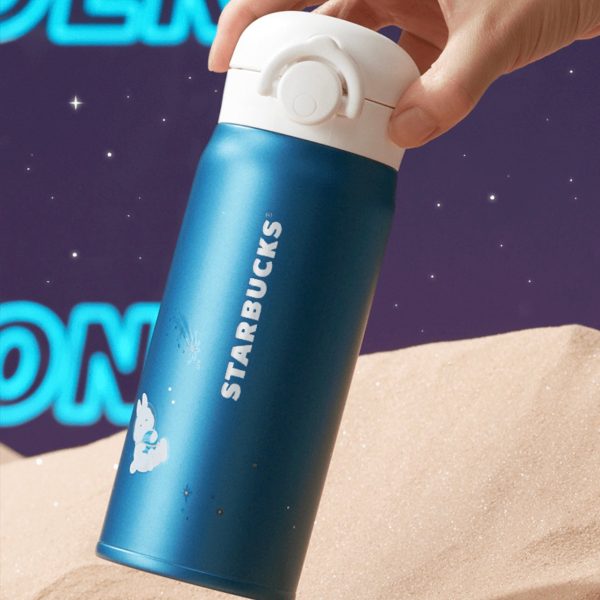 Starbucks China - Reunion Under the Moon 2024 - 9S. Thermos Astronaut Bunny Stainless Steel Handy Bottle 400ml For Sale