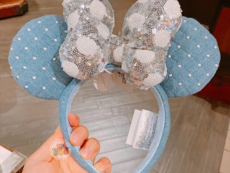 SHDL - Minnie Mouse Pearl Quilted Denim Sequin Ear Headband For Cheap