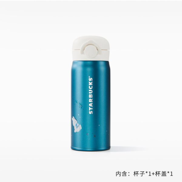 Starbucks China - Reunion Under the Moon 2024 - 9S. Thermos Astronaut Bunny Stainless Steel Handy Bottle 400ml For Sale