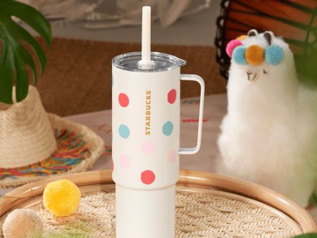 Starbucks China - 🦙 Alpaca Paradise 2024 - 10S. MiiR White Polka Dot Stainless Steel Cup with Straw 946ml For Discount