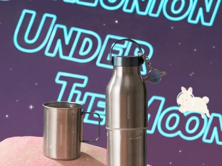 Starbucks China - Reunion Under the Moon 2024 - 10S. Saturn Key Charm Silver Stainless Steel Bottle with Camping Cup on Sale