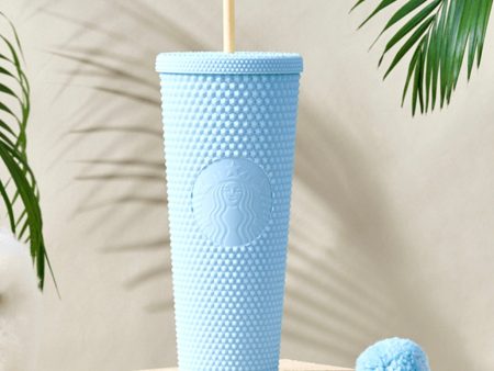 Starbucks China - 🦙 Alpaca Paradise 2024 - 29O. Baby Blue Hexagonal Pyramid Studded Cold Cup Tumbler 710ml Hot on Sale