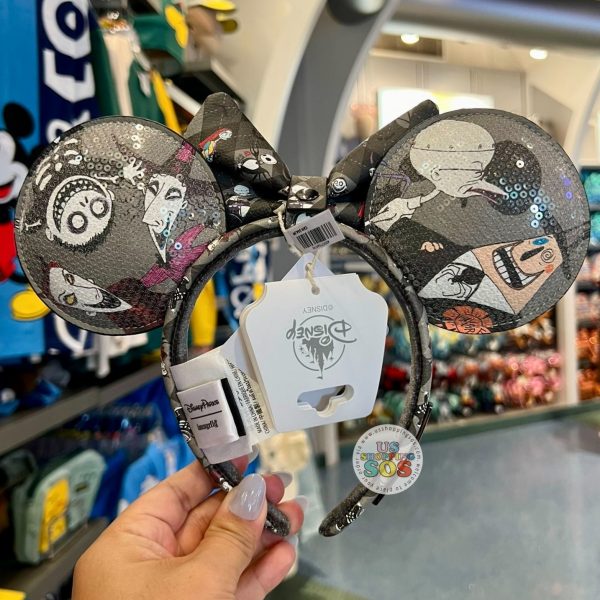 DLR WDW - Tim Burton’s The Nightmare Before Christmas - Loungefly Jack Skellington & Sally Limitation Leather Sequin Ears Headband with Removable Bow Online Sale