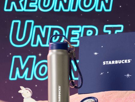 Starbucks China - Reunion Under the Moon 2024 - 11S. Double-Lid Silver Stainless Steel Bottle with Wristband Charm Box Set 450ml Online now