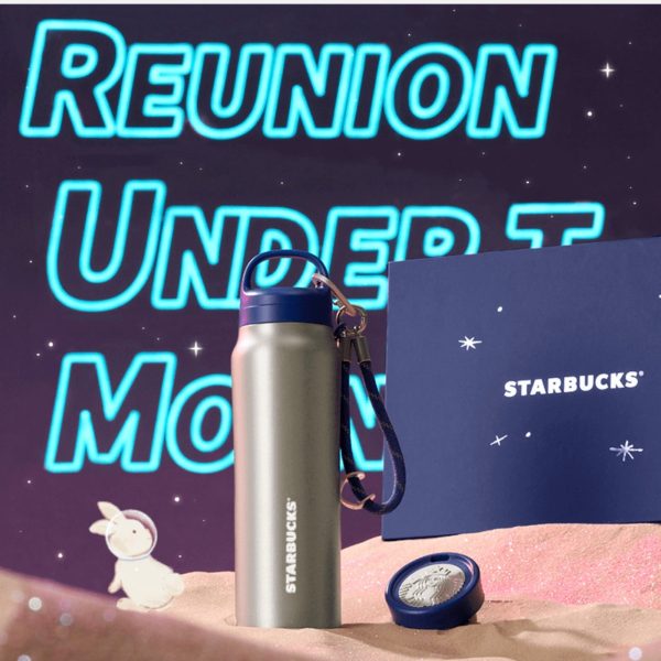 Starbucks China - Reunion Under the Moon 2024 - 11S. Double-Lid Silver Stainless Steel Bottle with Wristband Charm Box Set 450ml Online now