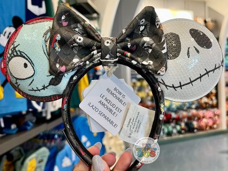 DLR WDW - Tim Burton’s The Nightmare Before Christmas - Loungefly Jack Skellington & Sally Limitation Leather Sequin Ears Headband with Removable Bow Online Sale