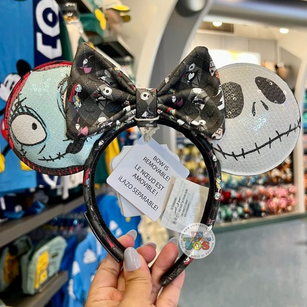 DLR WDW - Tim Burton’s The Nightmare Before Christmas - Loungefly Jack Skellington & Sally Limitation Leather Sequin Ears Headband with Removable Bow Online Sale