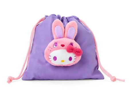 Japan Sanrio - Hello Kitty Boa Face Drawstring Bag (Colorful Bunny) Color: Purple Supply