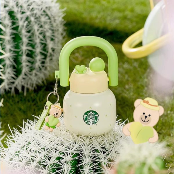 Starbucks China - Colorful Succulent Garden 2024 - 6O. Double Hole Stainless Steel Water Bottle with Bearista Charm 650ml Fashion