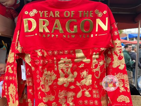 DLR WDW - Lunar New Year 2024 - Spirit Jersey “Year of the Dragon Happy New Year” Gold Foil All-Over-Print Red Pullover (Youth) Sale