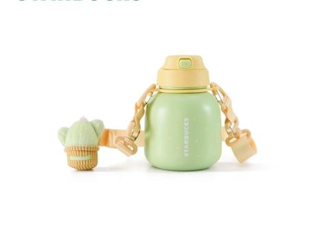 Starbucks China - Colorful Succulent Garden 2024 - 5O. Crossbody Green Stainless Steel Water Bottle with Cactus Plush Charm 580ml Discount