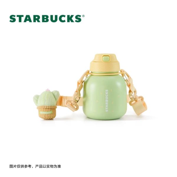 Starbucks China - Colorful Succulent Garden 2024 - 5O. Crossbody Green Stainless Steel Water Bottle with Cactus Plush Charm 580ml Discount