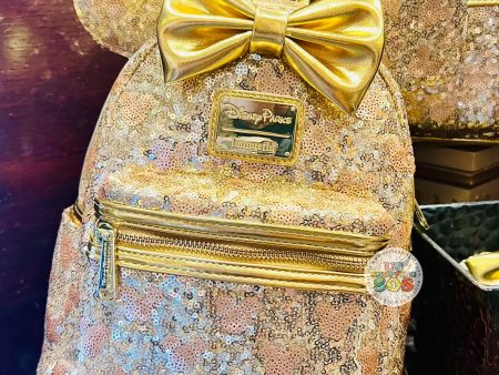 DLR WDW - Loungefly Minnie Yellow Gold Hidden Mickey Icon Sequin Backpack Fashion