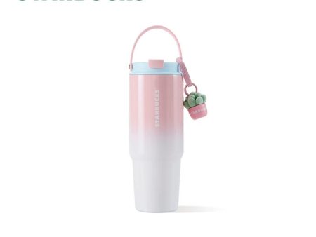 Starbucks China - Colorful Succulent Garden 2024 - 12O. Pink Ombré Stainless Steel Double Drink Hole Cup with a Succulent Charm 820ml Discount