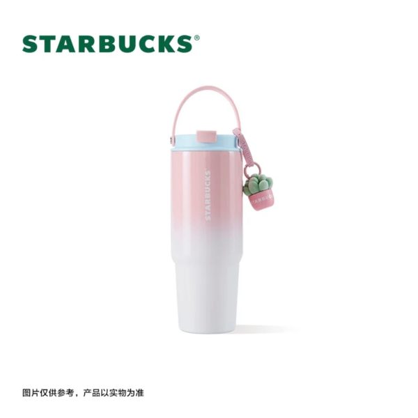 Starbucks China - Colorful Succulent Garden 2024 - 12O. Pink Ombré Stainless Steel Double Drink Hole Cup with a Succulent Charm 820ml Discount