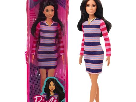 BARBIE Fashionistas Doll #147 - Long Brunette Hair Striped Dress (GYB02 GHW61) Online Hot Sale